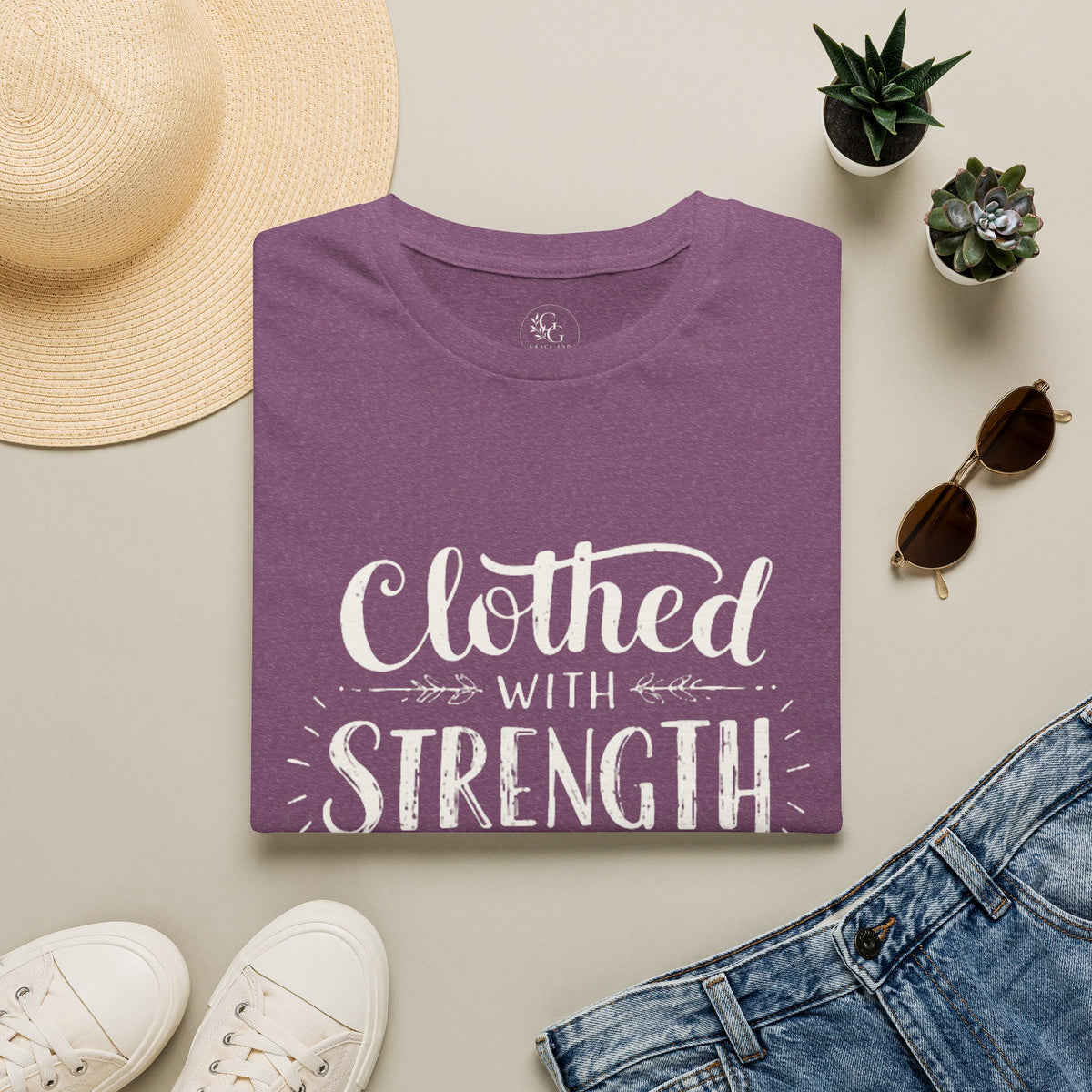 Clothed With Strength & Dignity T-Shirt | Inspirational Faith Typography