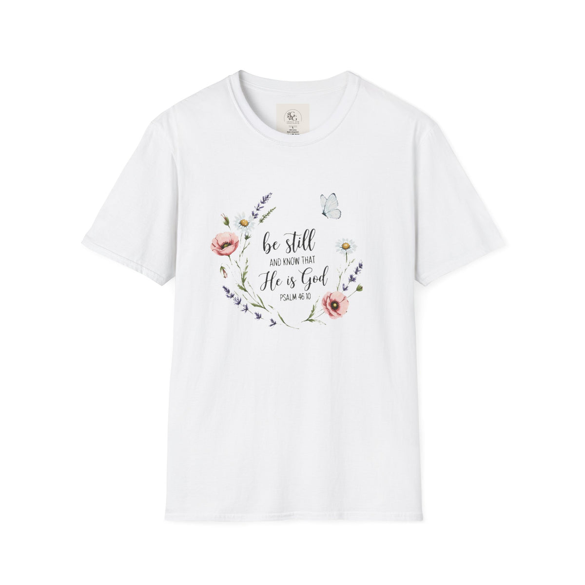 Be Still Floral Bible Verse T-Shirt | Christian Faith Scripture Tee