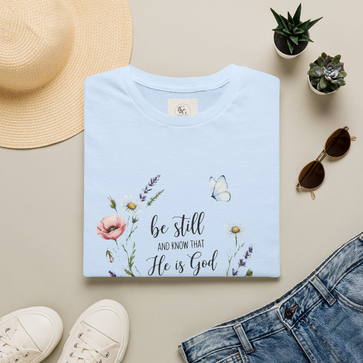 Be Still Floral Bible Verse T-Shirt | Christian Faith Scripture Tee