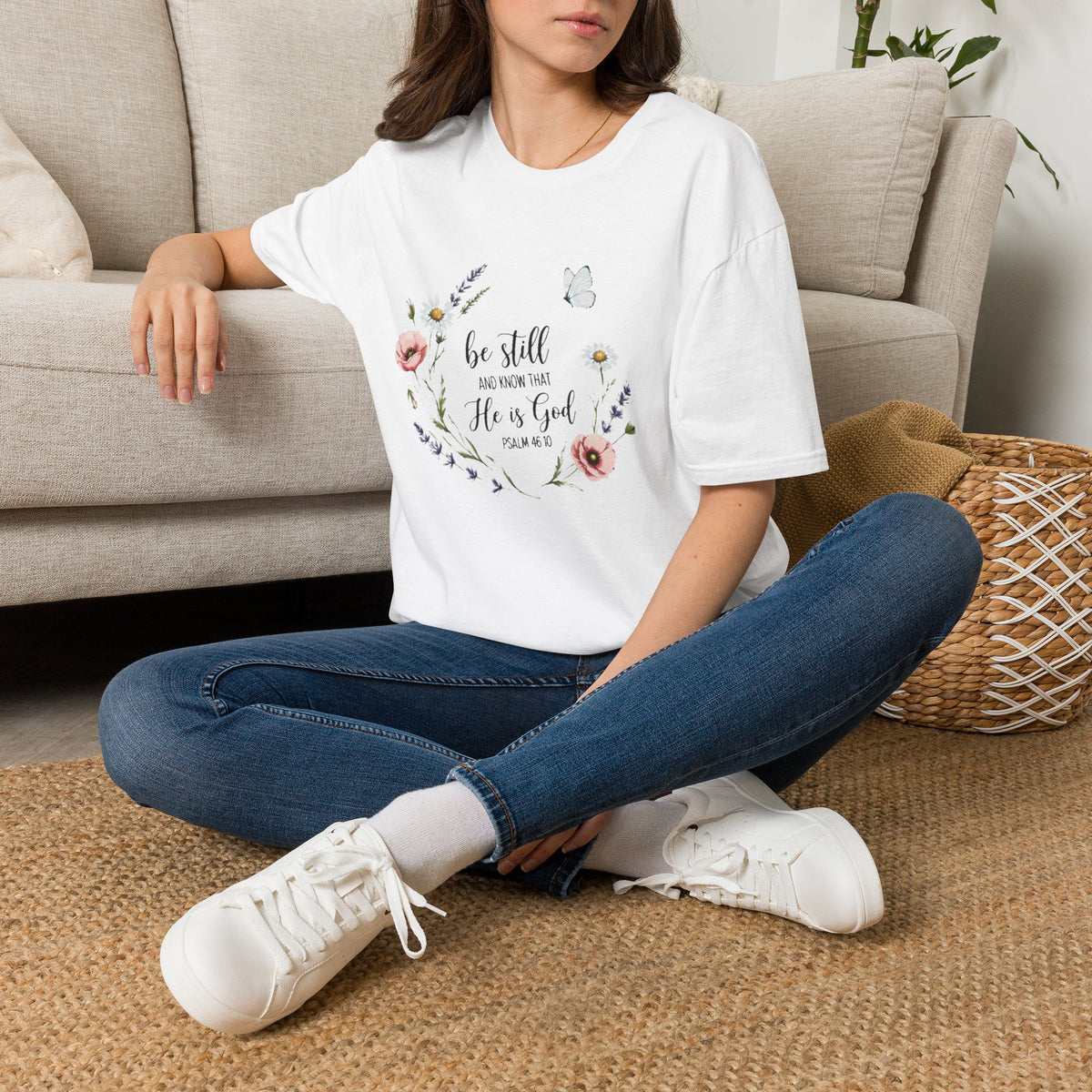 Be Still Floral Bible Verse T-Shirt | Christian Faith Scripture Tee