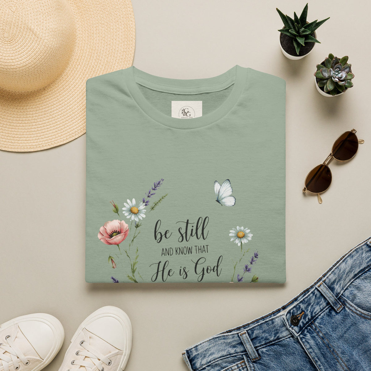 Be Still Floral Bible Verse T-Shirt | Christian Faith Scripture Tee