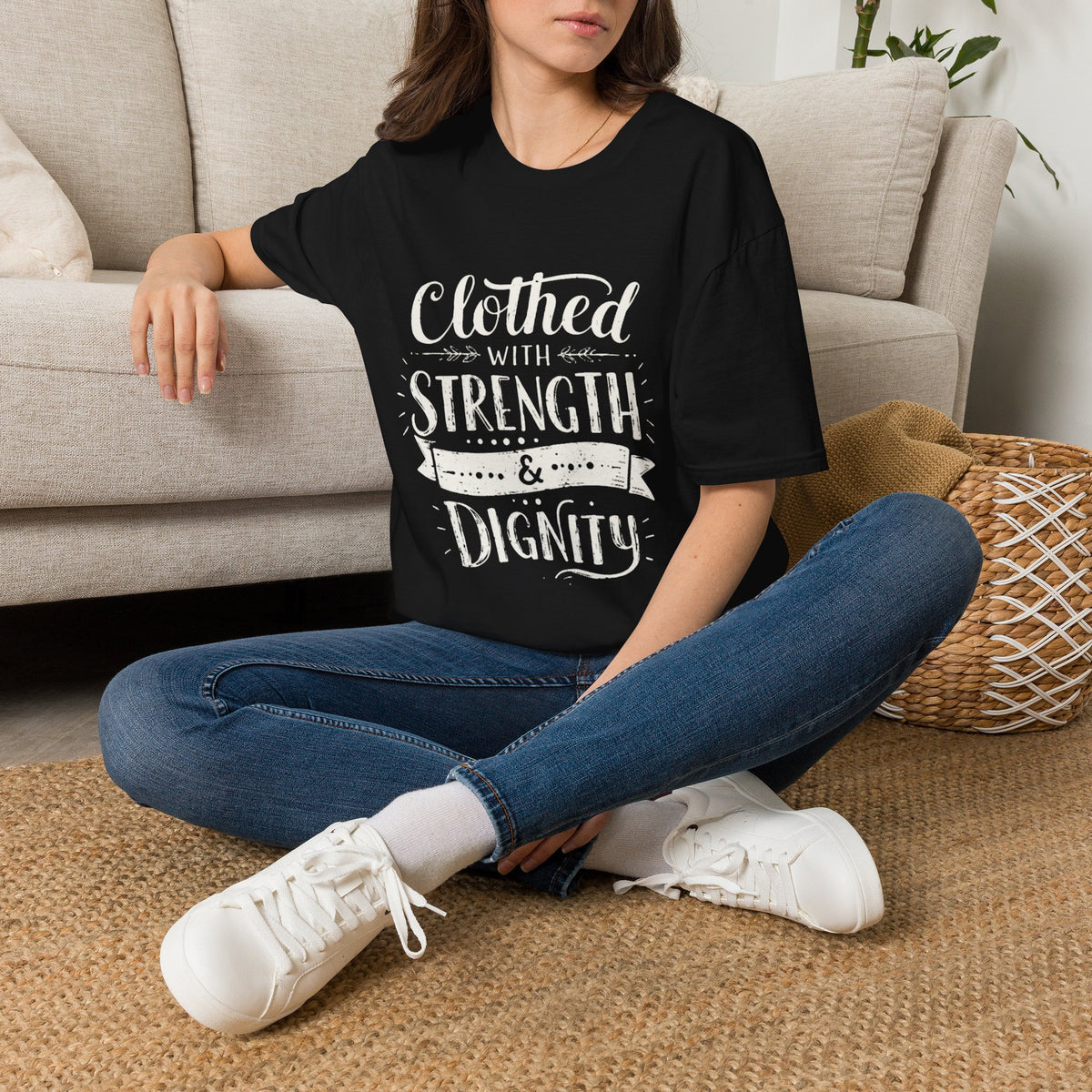 Clothed With Strength & Dignity T-Shirt | Inspirational Faith Typography