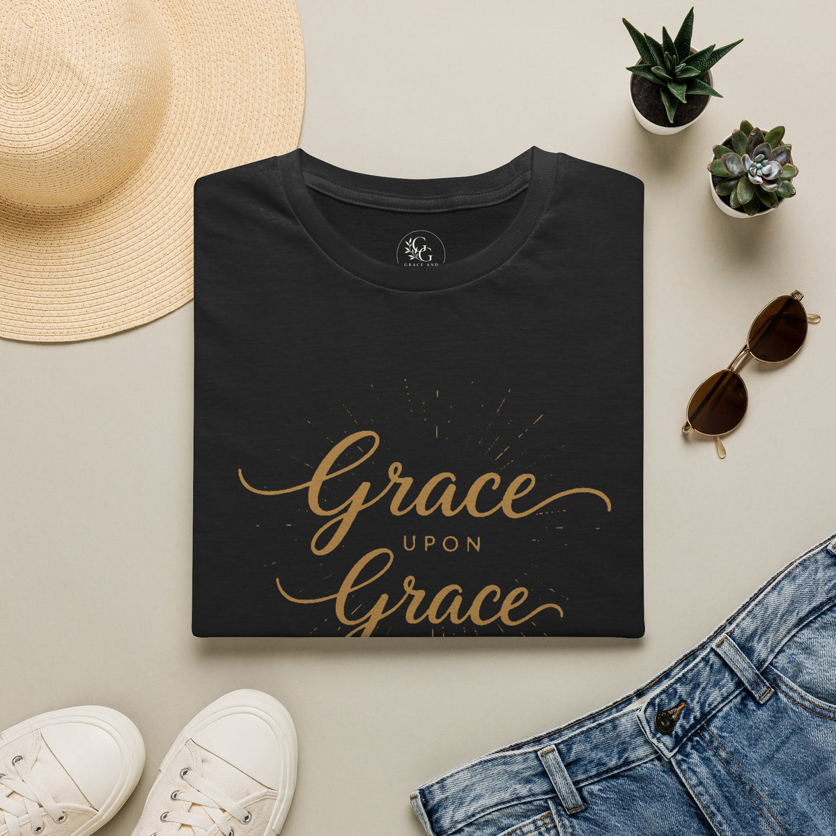 Grace Upon Grace T-Shirt | Script Faith Typography, Christian Bible Verse