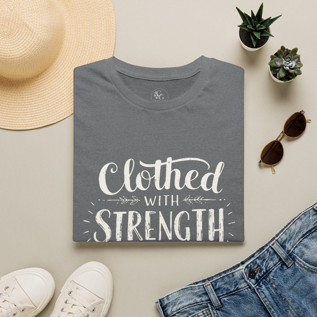 Clothed With Strength & Dignity T-Shirt | Inspirational Faith Typography