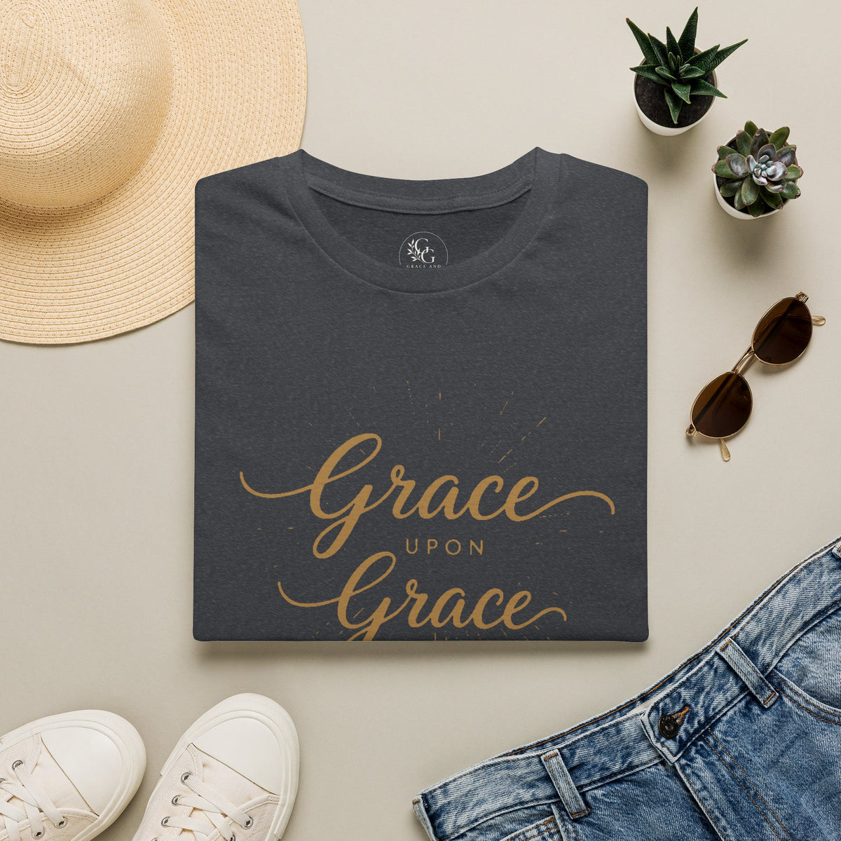 Grace Upon Grace T-Shirt | Script Faith Typography, Christian Bible Verse
