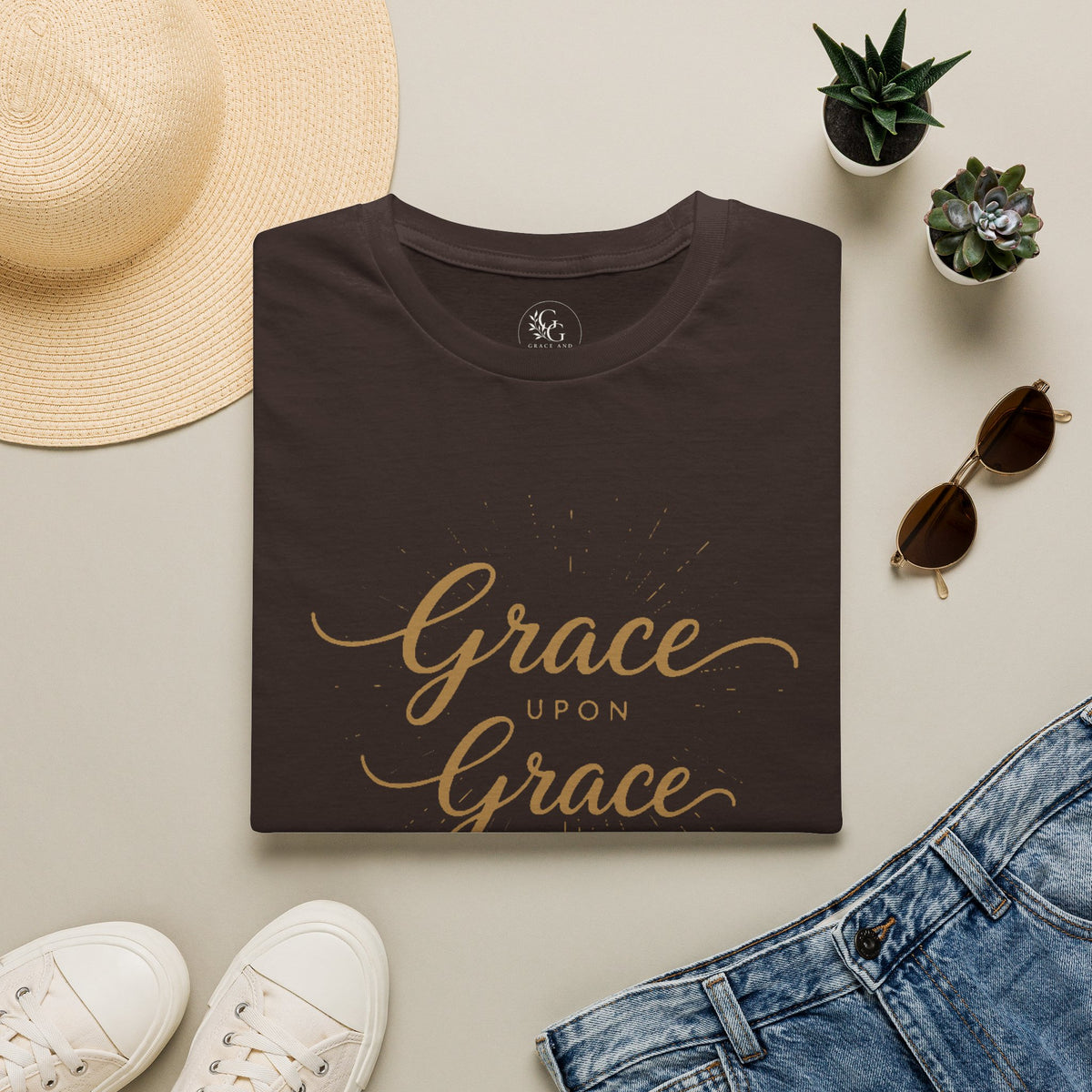 Grace Upon Grace T-Shirt | Script Faith Typography, Christian Bible Verse