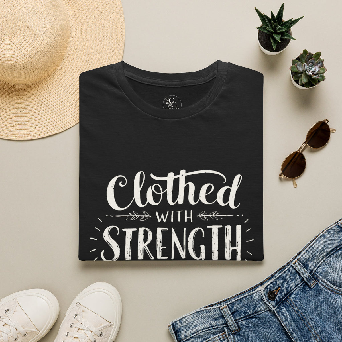 Clothed With Strength & Dignity T-Shirt | Inspirational Faith Typography