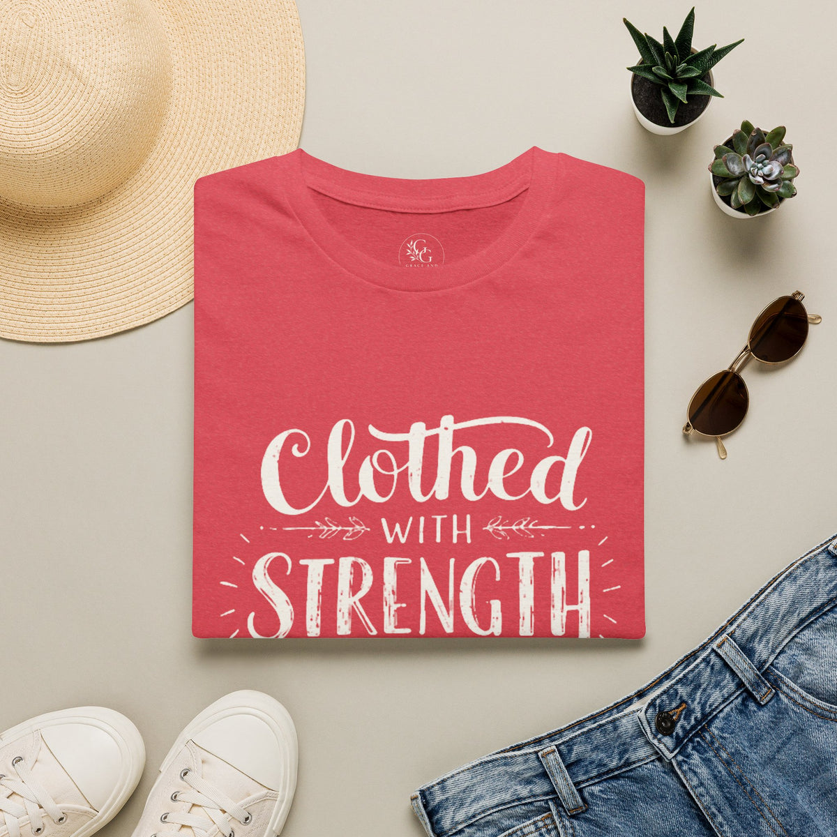 Clothed With Strength & Dignity T-Shirt | Inspirational Faith Typography
