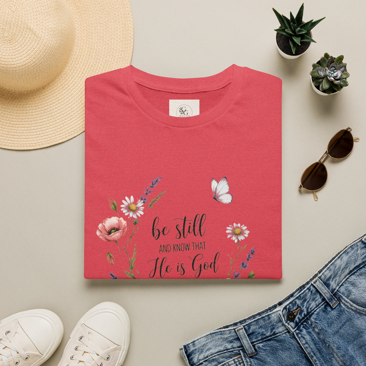 Be Still Floral Bible Verse T-Shirt | Christian Faith Scripture Tee