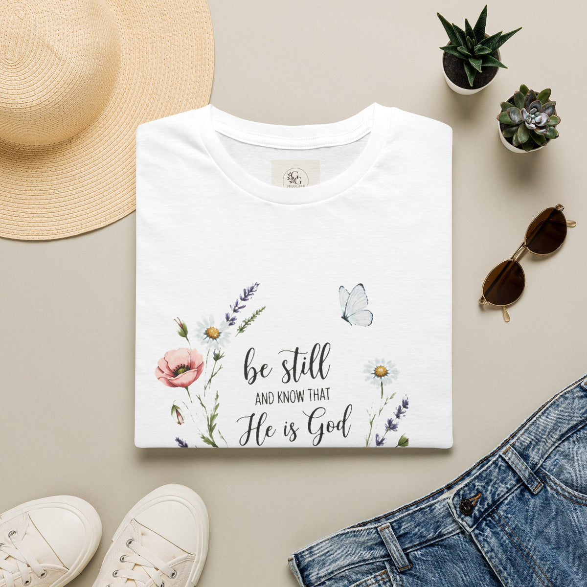 Be Still Floral Bible Verse T-Shirt | Christian Faith Scripture Tee