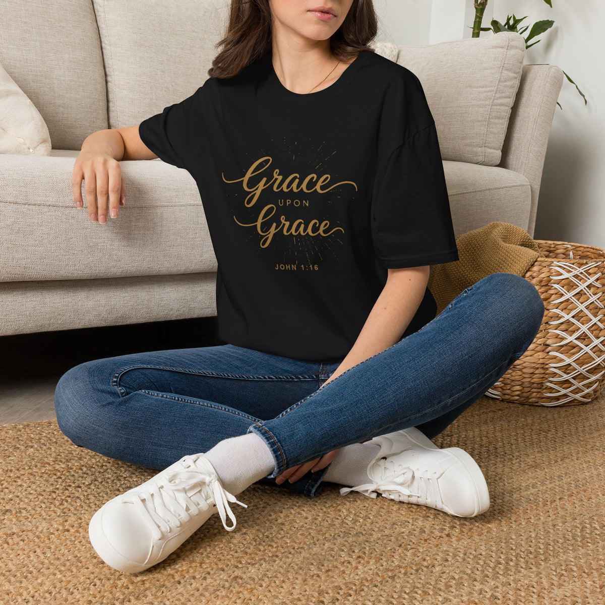 Grace Upon Grace T-Shirt | Script Faith Typography, Christian Bible Verse