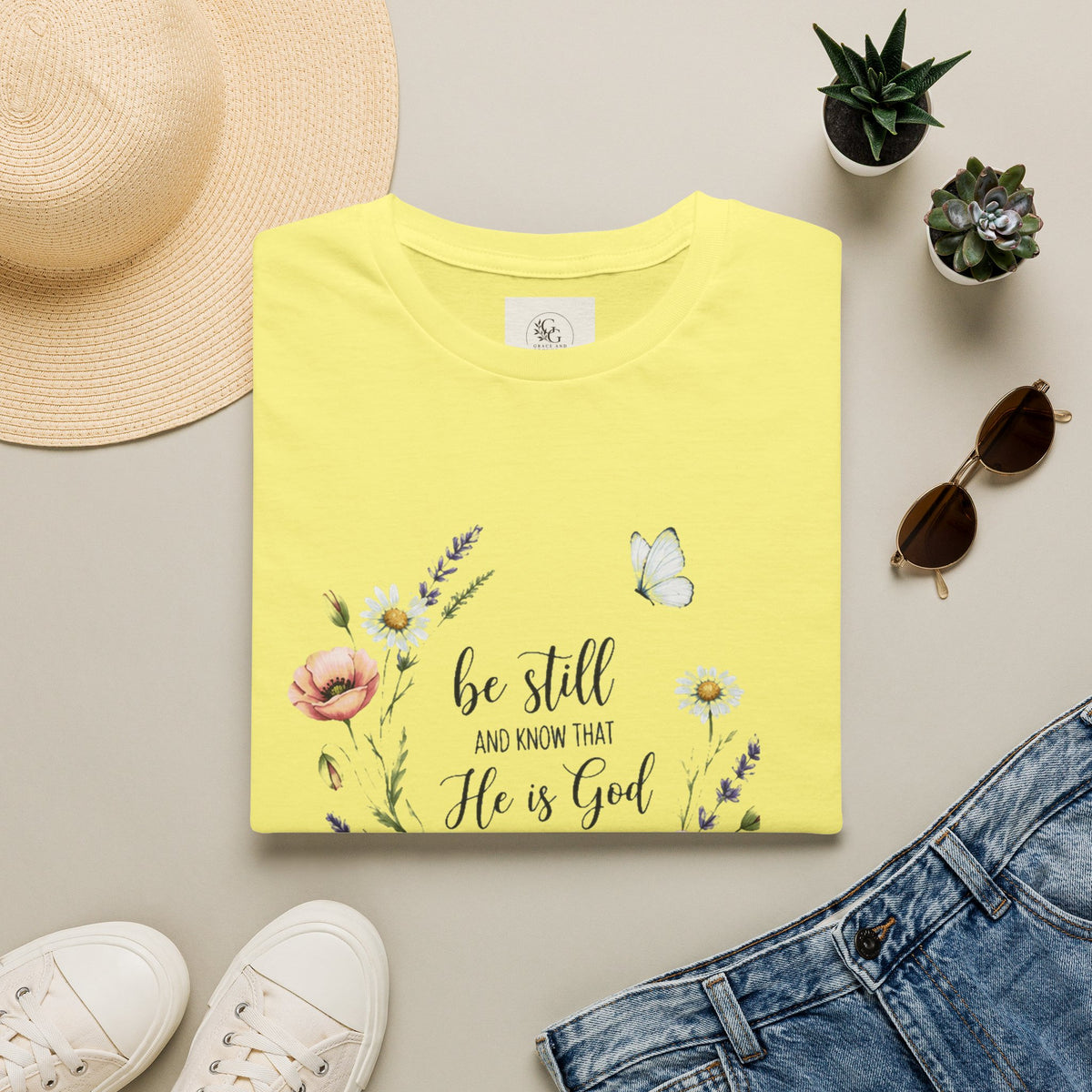 Be Still Floral Bible Verse T-Shirt | Christian Faith Scripture Tee