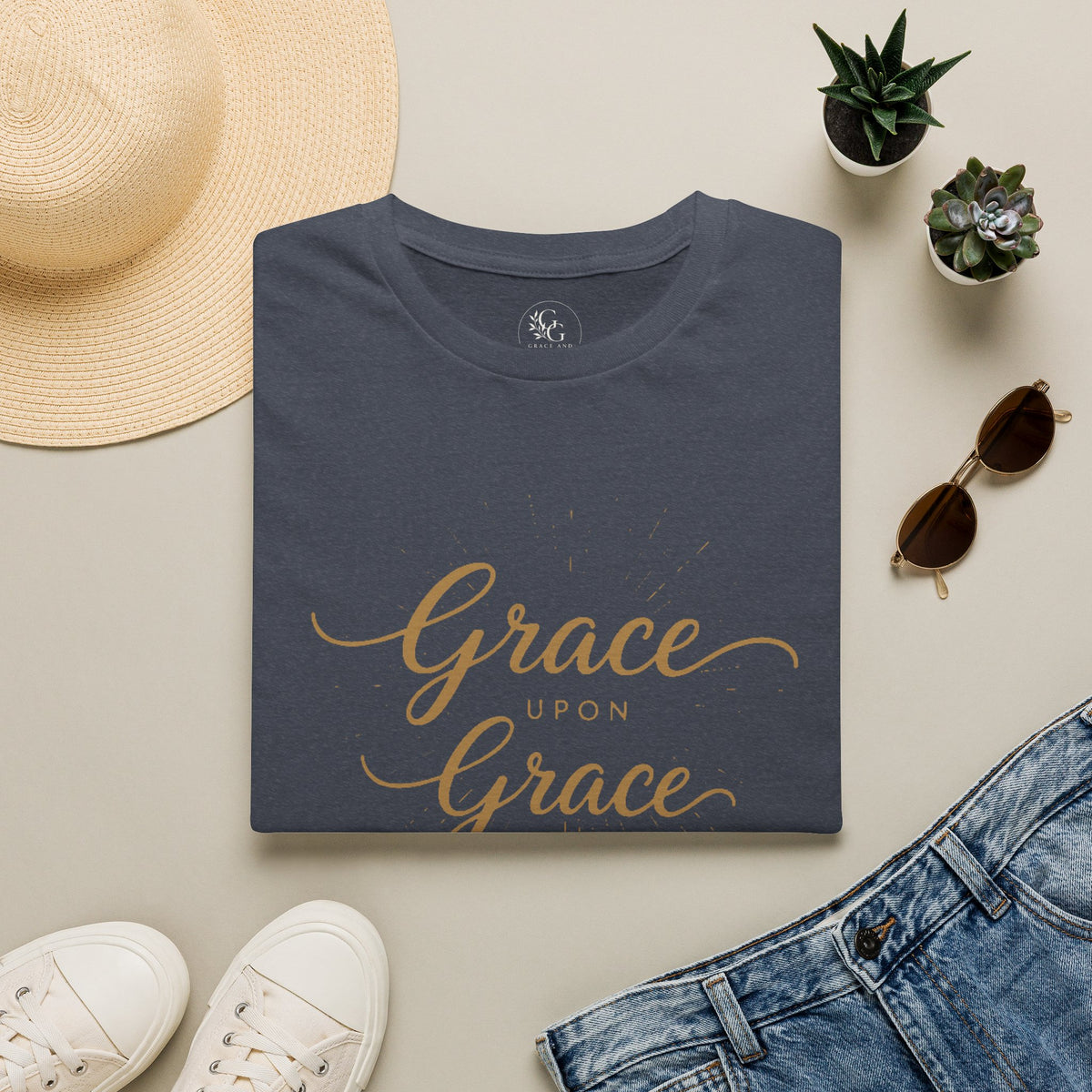 Grace Upon Grace T-Shirt | Script Faith Typography, Christian Bible Verse