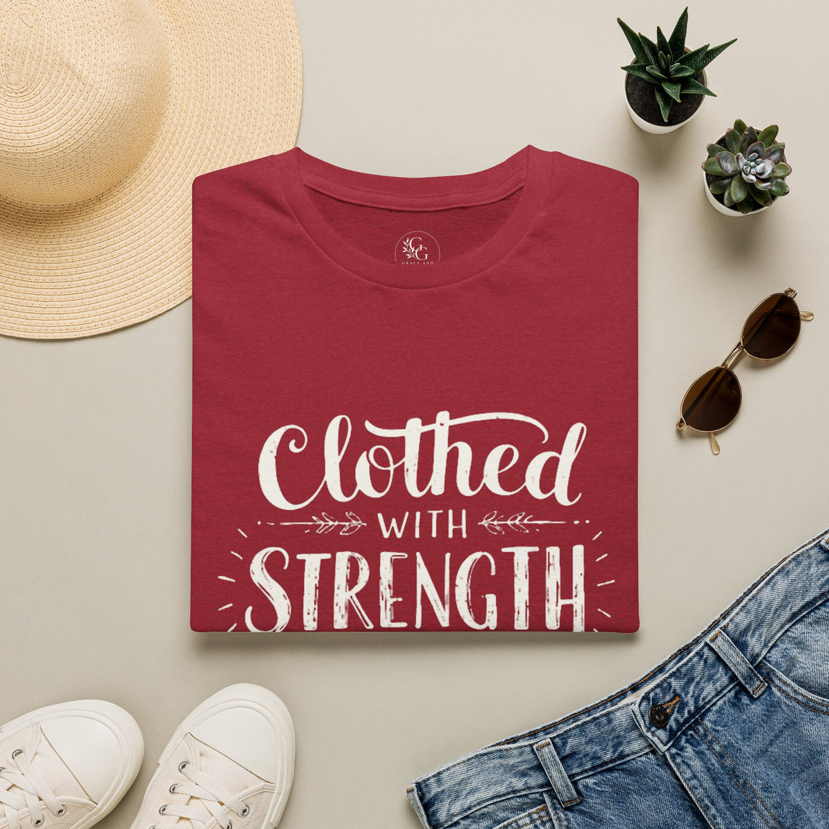Clothed With Strength & Dignity T-Shirt | Inspirational Faith Typography