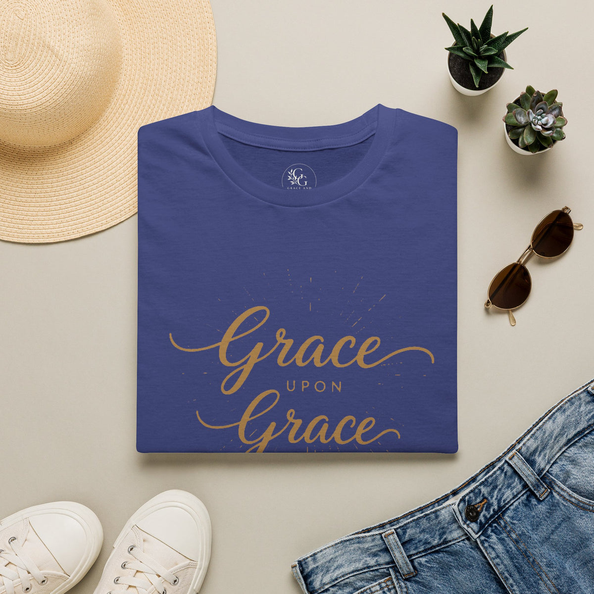 Grace Upon Grace T-Shirt | Script Faith Typography, Christian Bible Verse