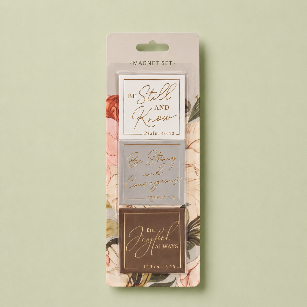 Christian scripture magnet set on a soft sage background