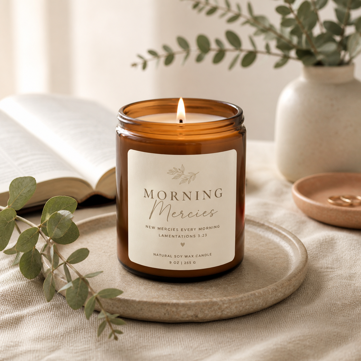 Morning Mercies Christian candle